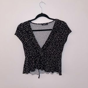 Black Floral Wrap Top